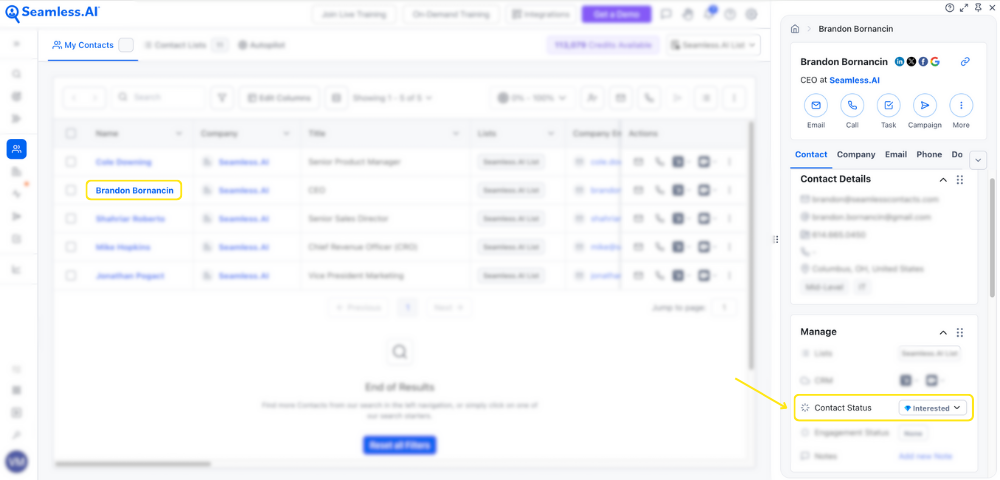 Manage Contact Statuses in Contact Profile