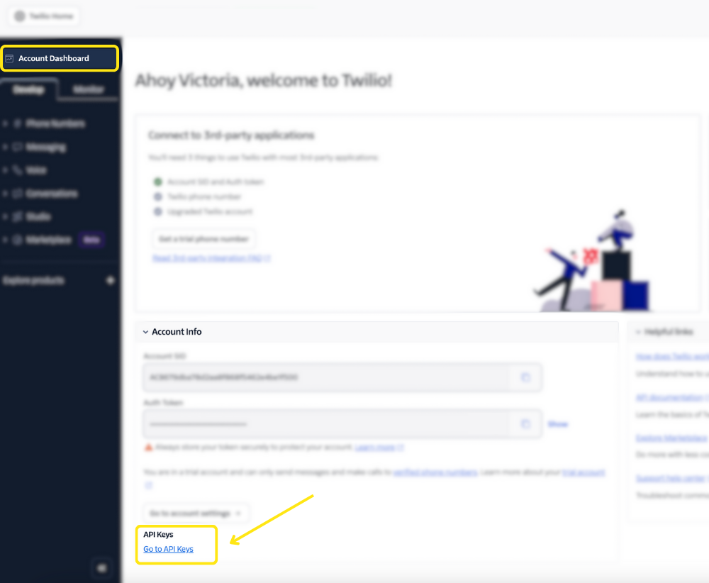 API Keys in Twilio Account Dashboard