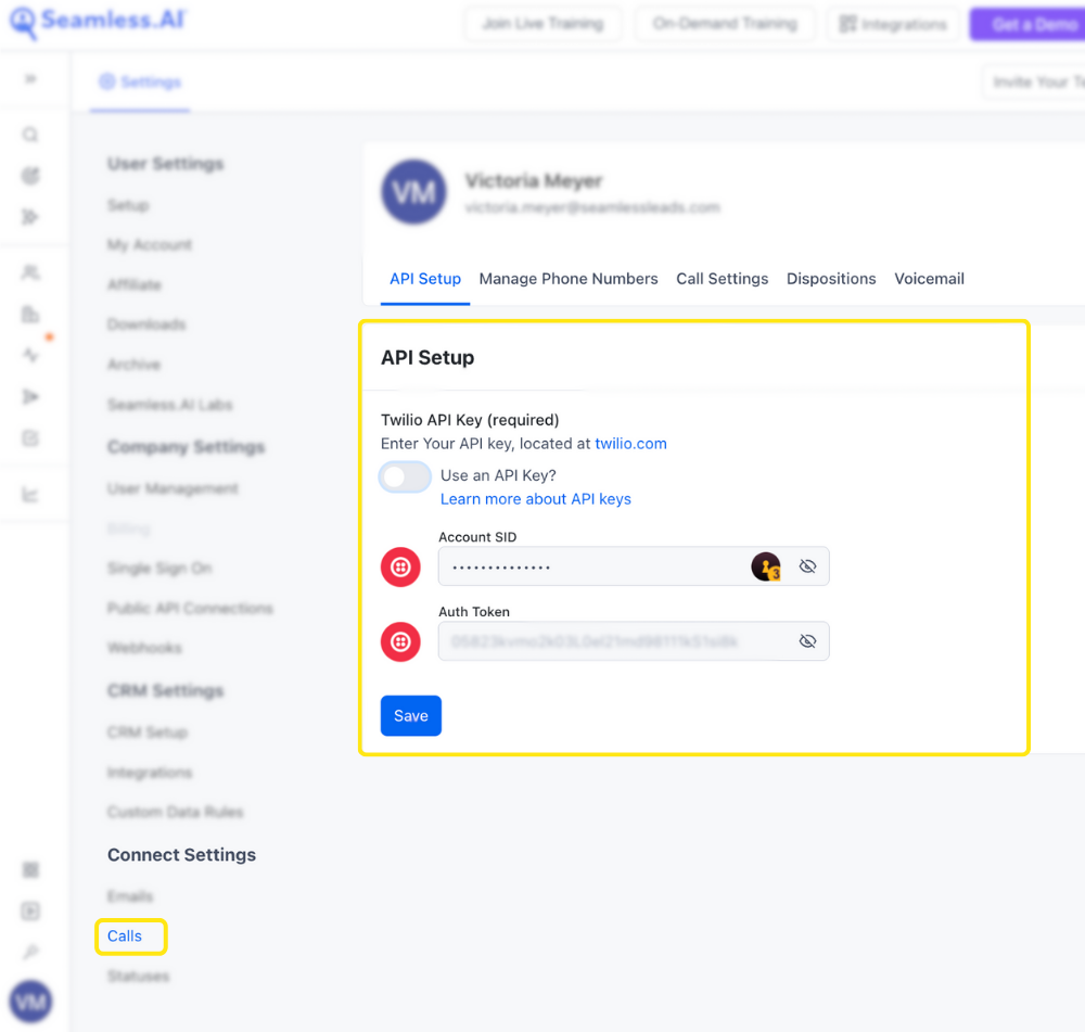 Twilio Set Up in Seamless AI Call Settings