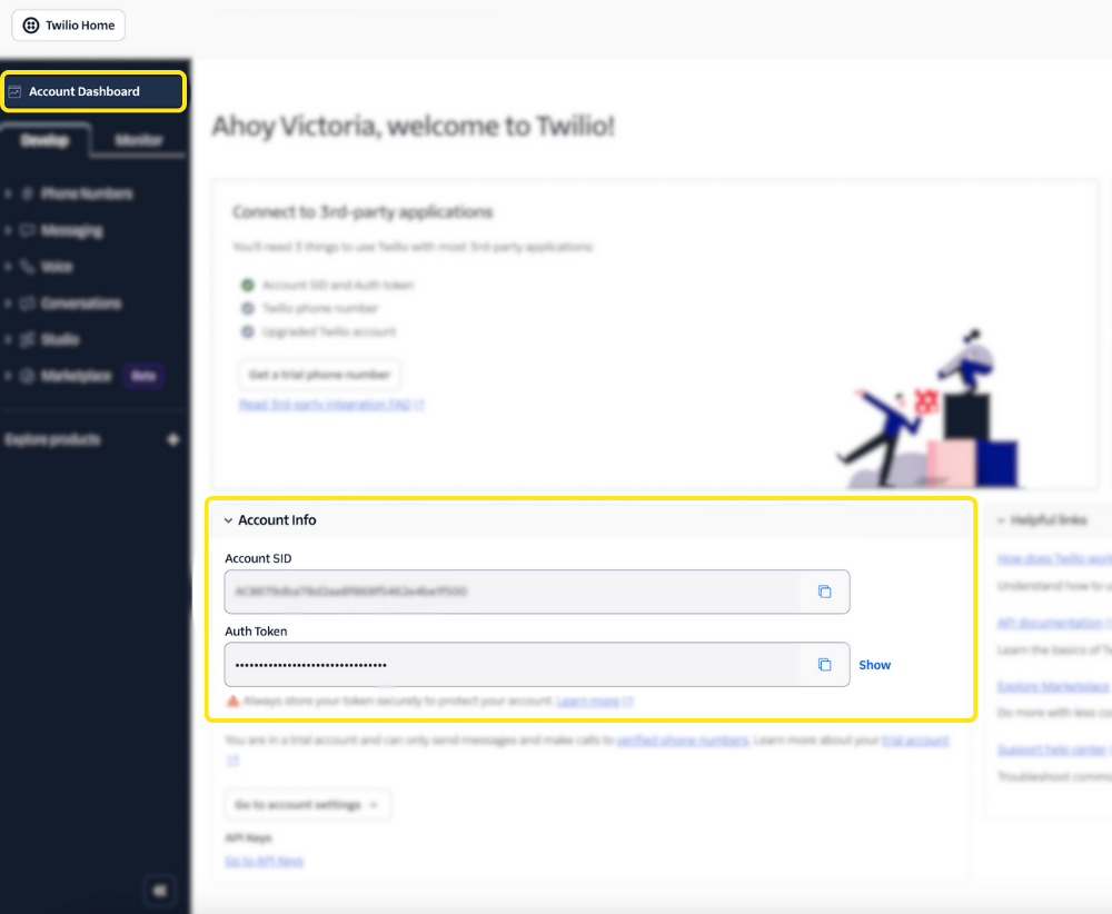 Access the Account Dashboard in Twilio