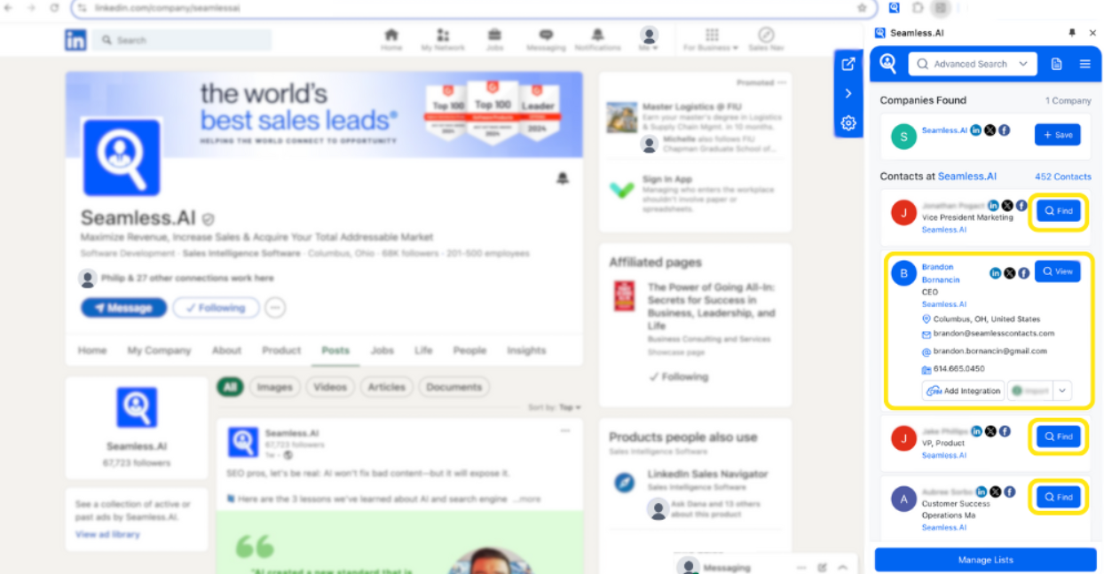Contact Chrome extension by Seamless.AI