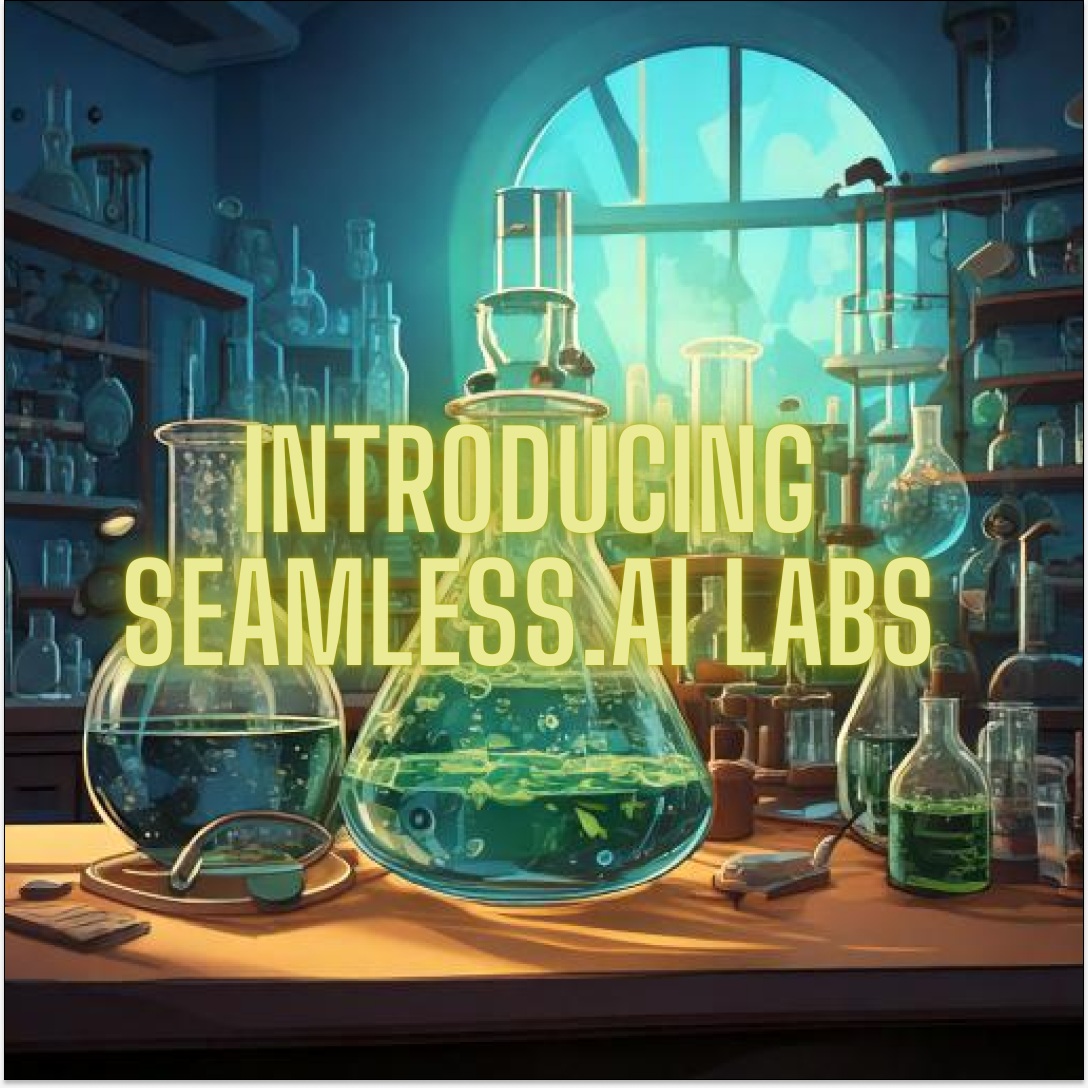 Animated image of a science lab with beakers. The heading, "Introducing Seamless.AI Labs" is centered.