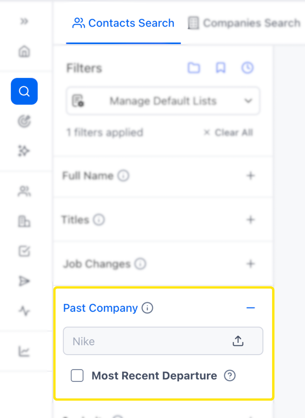 Apply the Past Companies Search Filter in the Contacts Search 