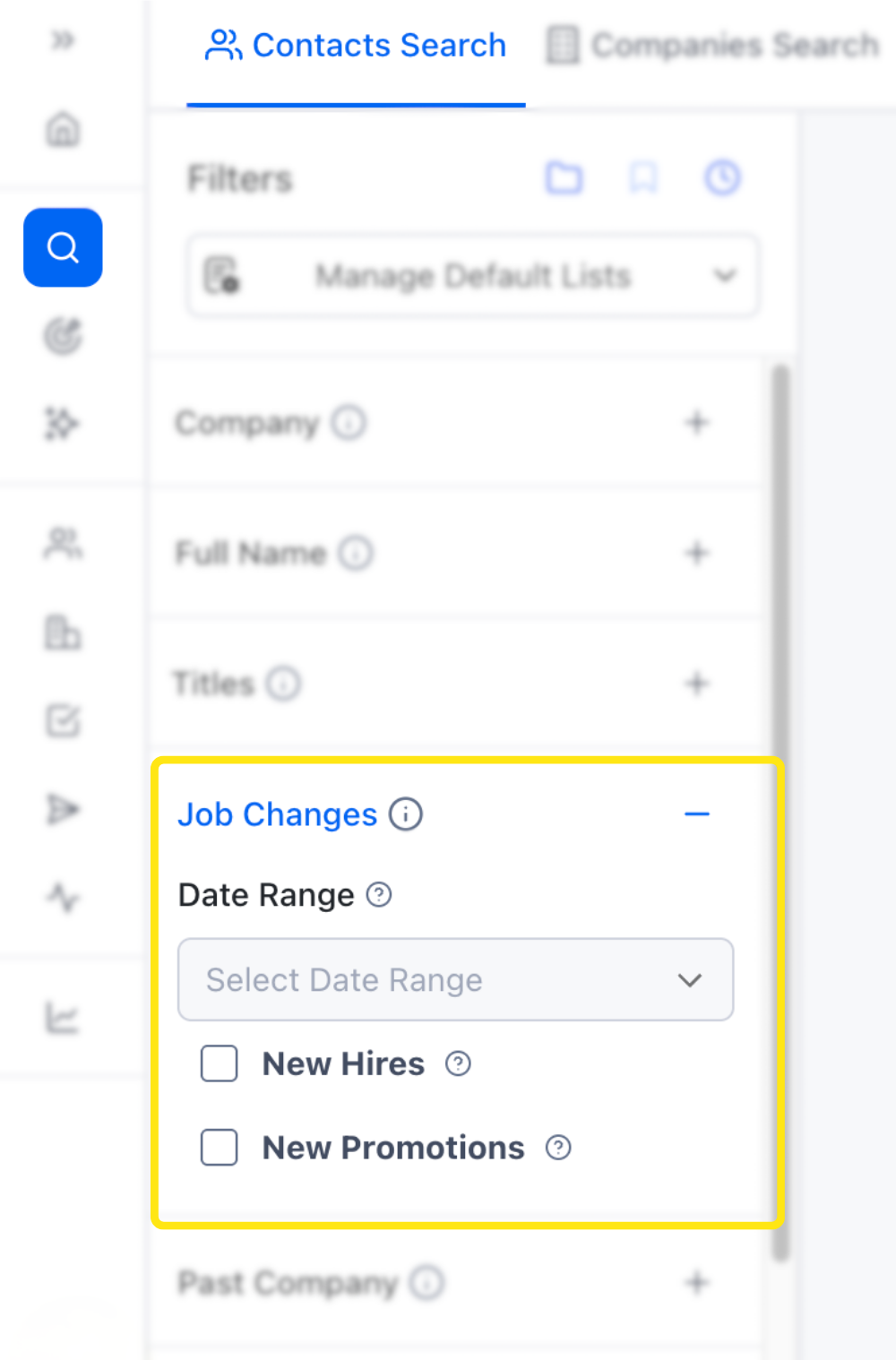 Access the Job Changes Filters in Contacts Search