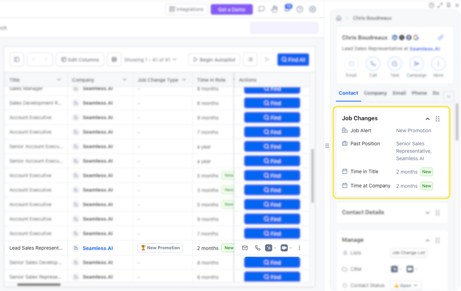 Job Changes Information is available in flyout profile