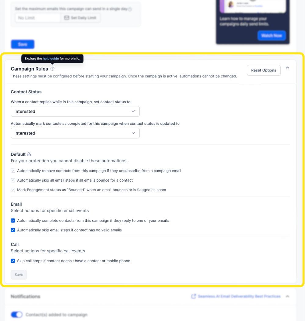 Campaign Rules and automation settings
