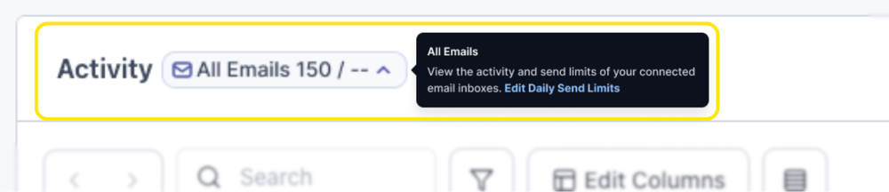View all email limits on the Activity Page 