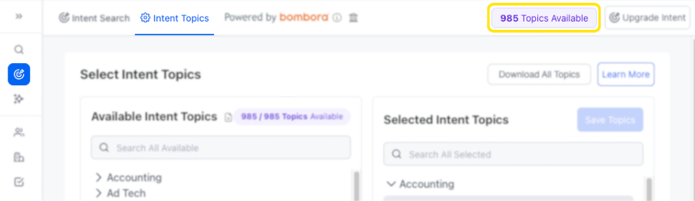 View the number of available Intent Topics
