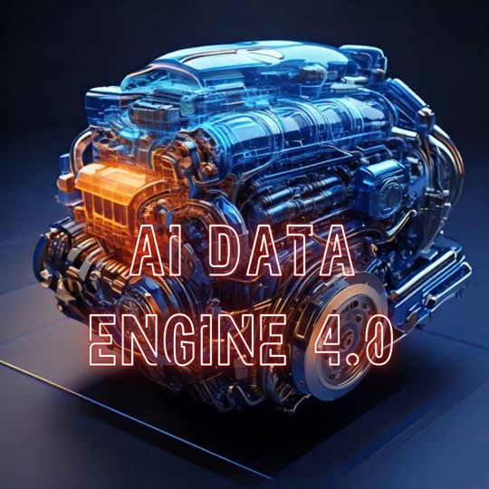 Image of an engine with the title, "AI Data Engine 4.0" centered.