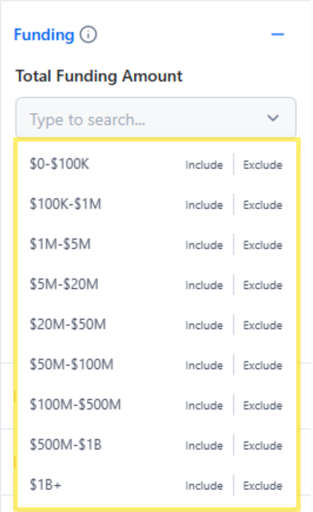 Total Funding Amount Search Filter