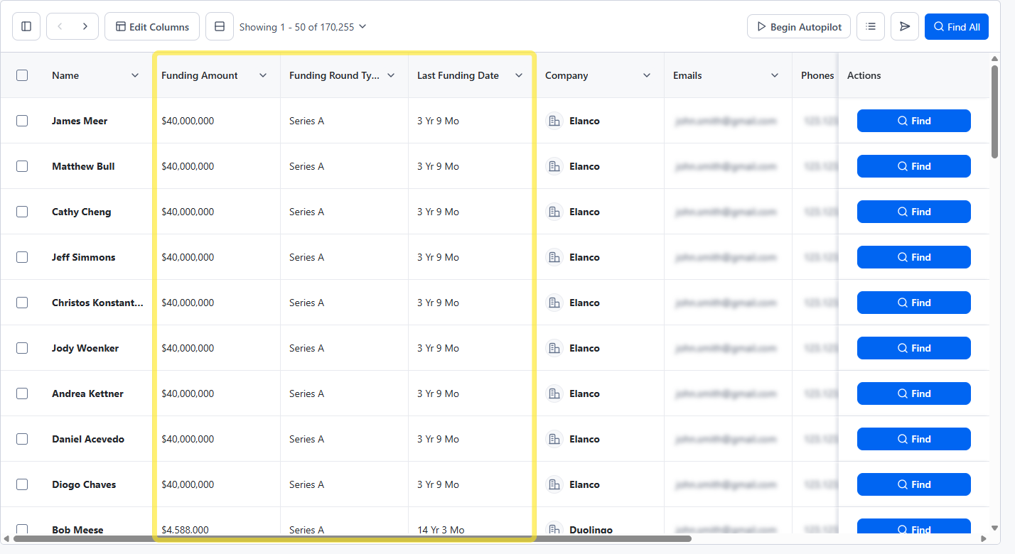Funding information in tableview.
