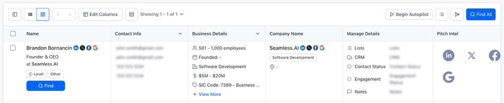 The Card View contact profile.