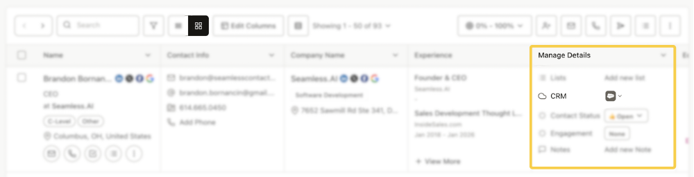 Card Layout View highlighting on the Manage Details section.