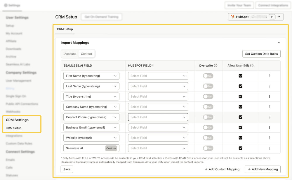 Import Mapping within HubSpot Set Up