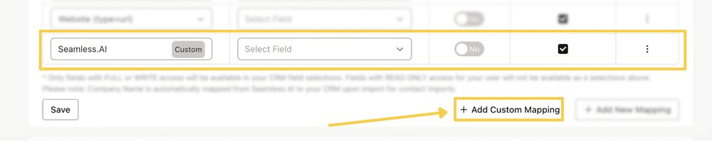 Add Custom Mapping button and example