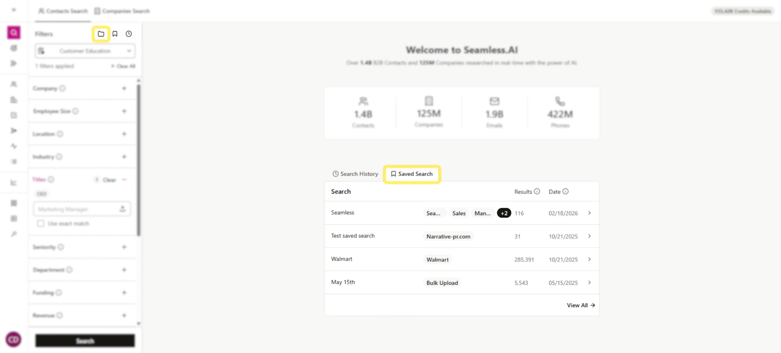 Accessing Saved Searches