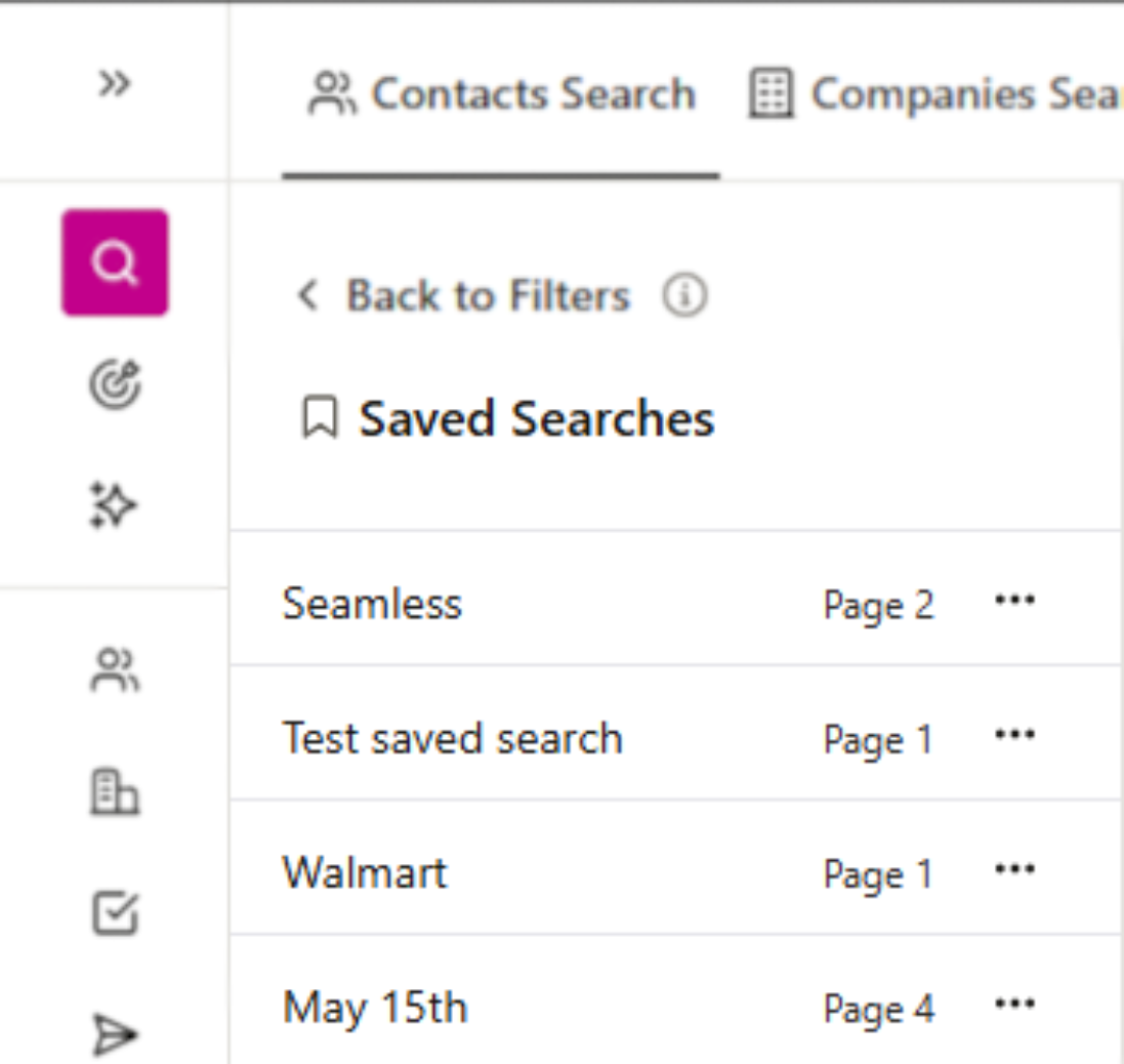 List of Saved Searches