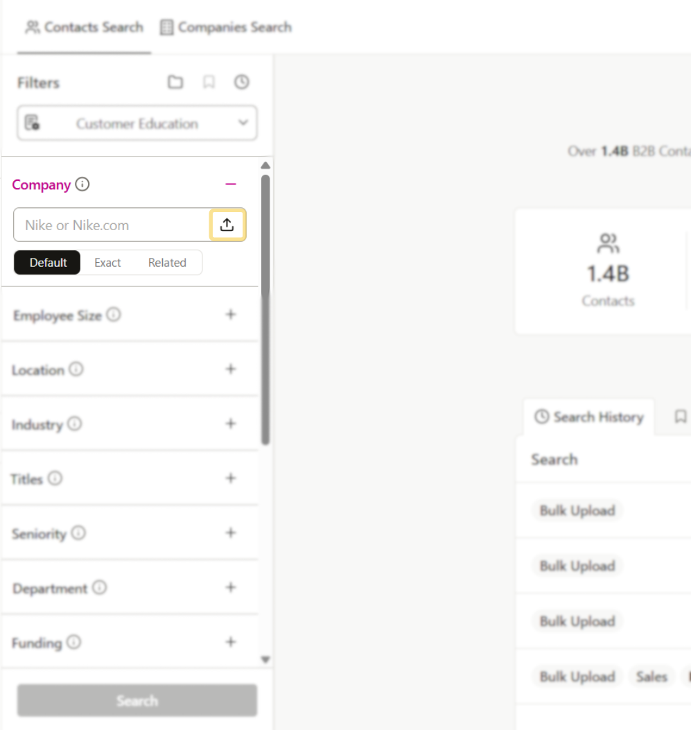 Bulk upload icon in search filter