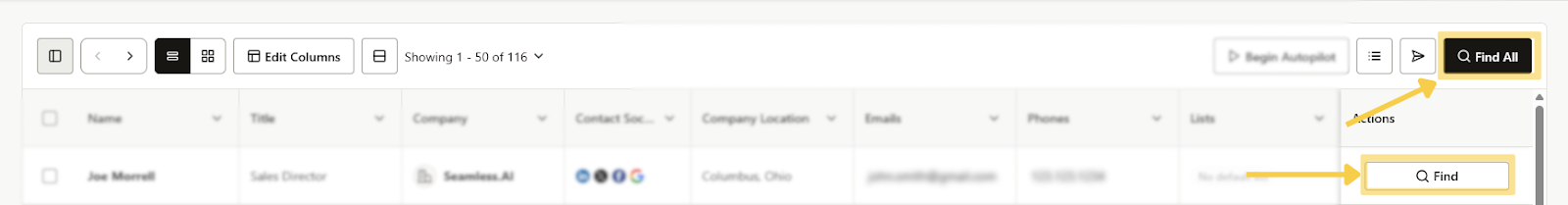 Click Find buttons to find contact information