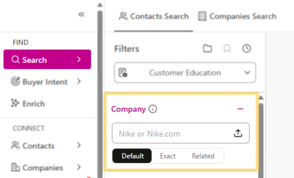 Company search filter in contact or company search. 