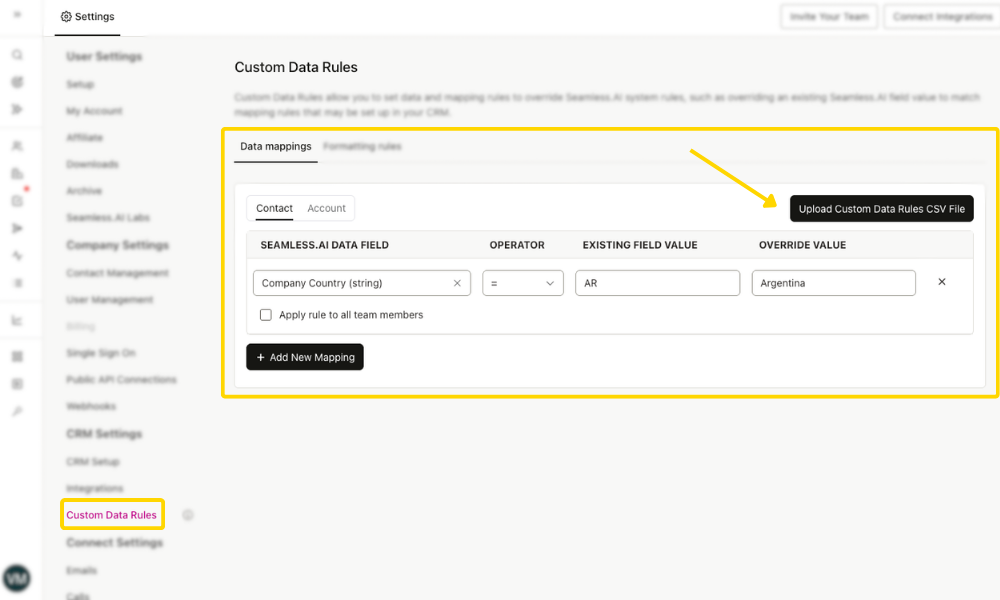 Upload a CSV File of Custom Data Rules