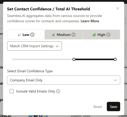 Set your contact confidence range or specific threshold