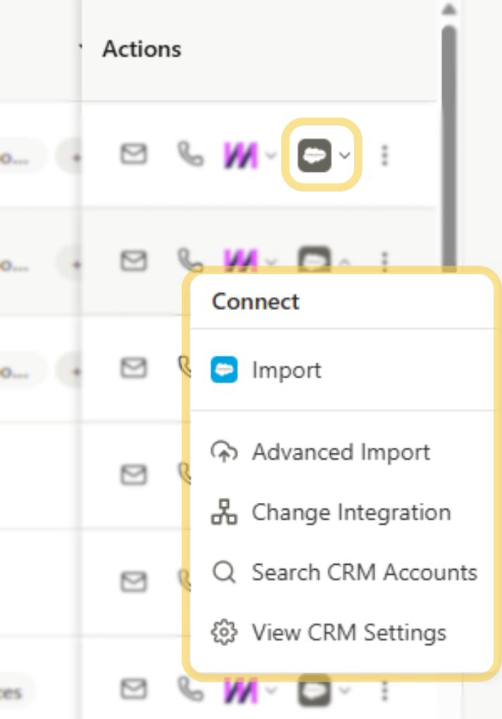 Add Contacts or Companies right after a search through the Actions column