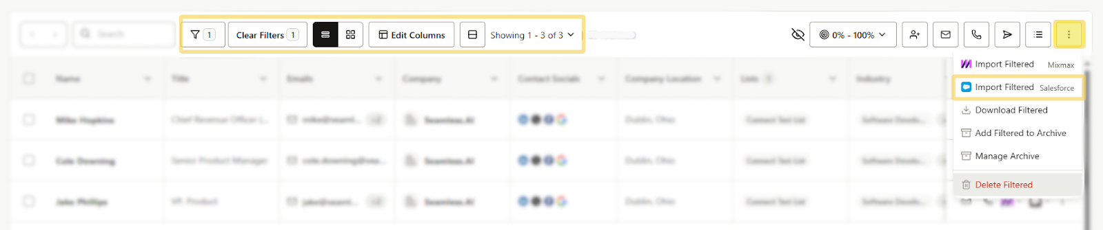 Apply your filters then import your list of filtered contacts.
