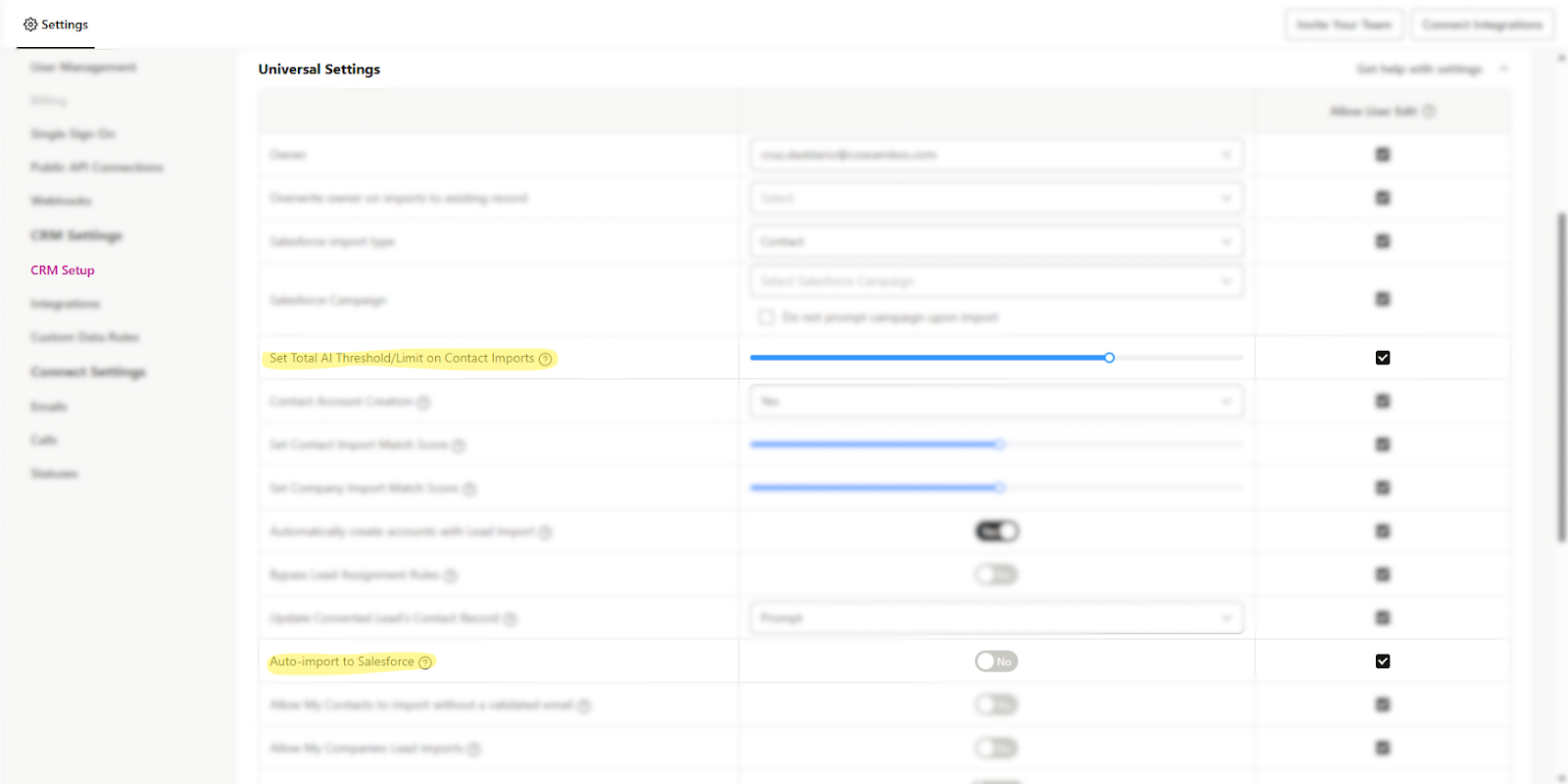 Modify your CRM settings to enable Auto-Import for a quick and efficient workflow.