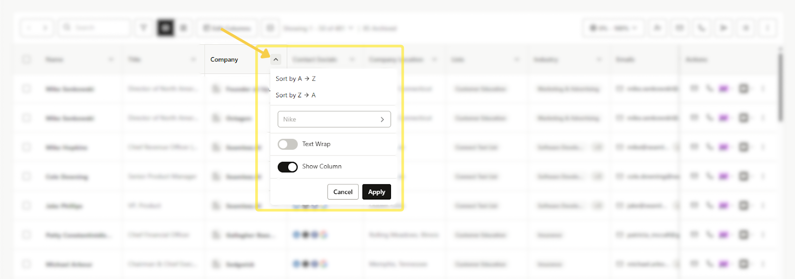 Filter and Sort columns on the My Contacts or My Companies page