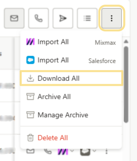 Download contacts in bulk through the More 3 dots in top right corner. 
