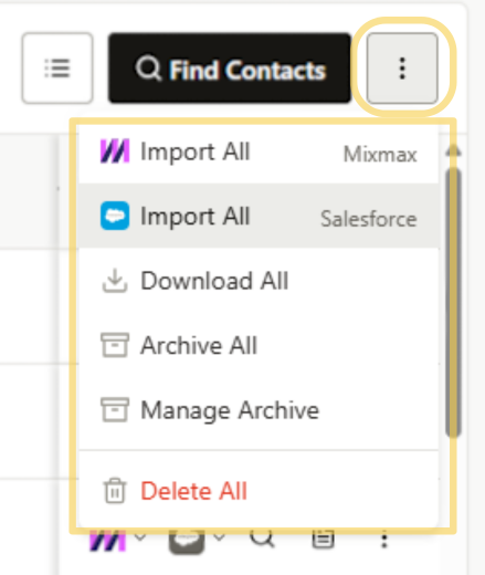 The 3 Dots More option top right corner allows users to download companies in bulk.