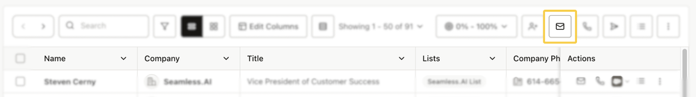 Select the email icon on the My Contacts page to launch bulk emailing