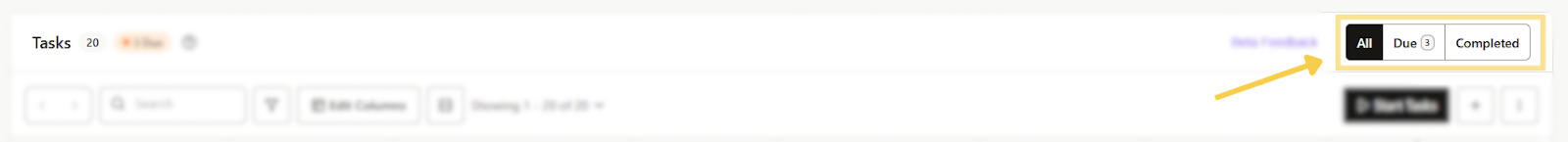 Filter between your tasks' status in the top right corner.