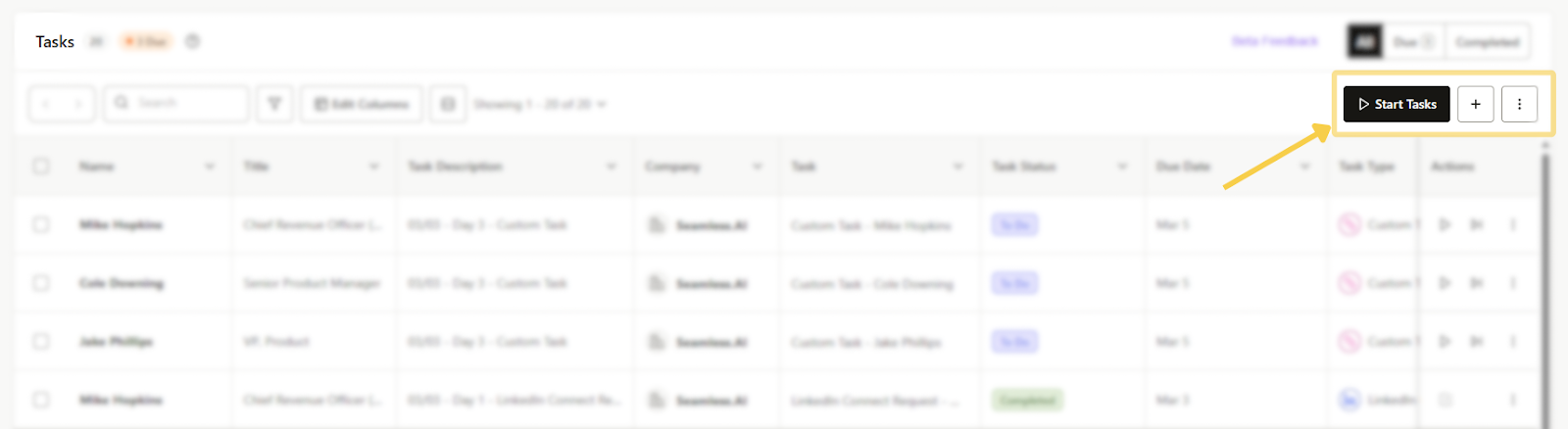 Start a new task easily by clicking "Start Tasks"