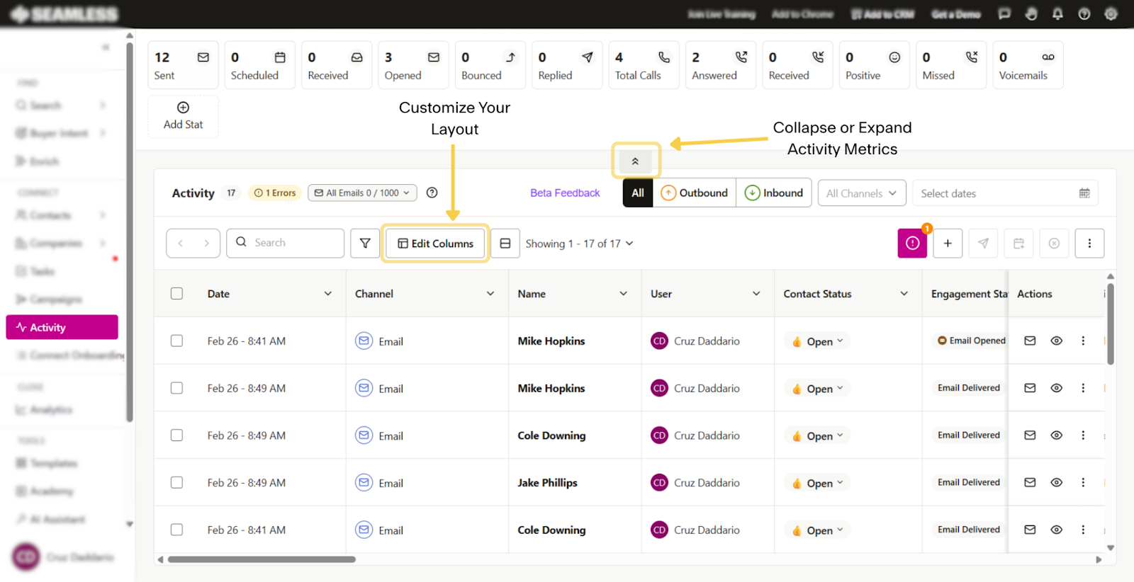 Customize your display on the Activity Page for your best workflow.