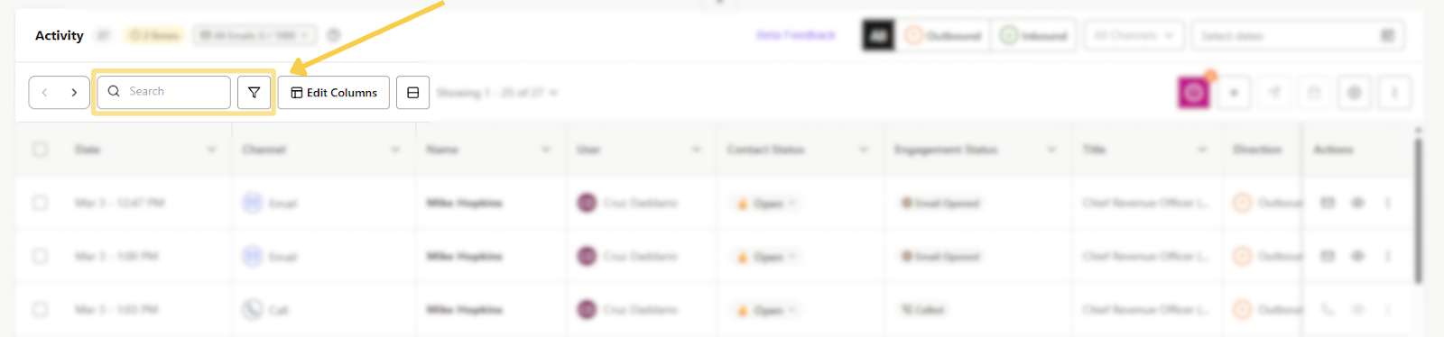 Filter or search for specific activity