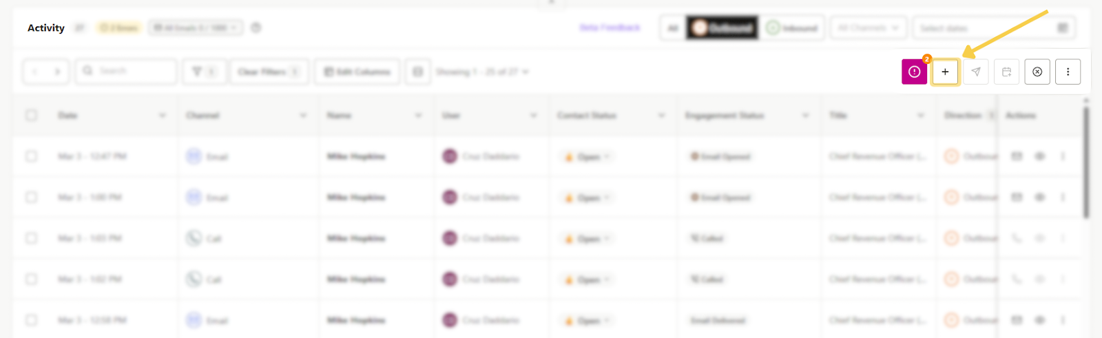 Manually log activity through the "Log Activity" icon