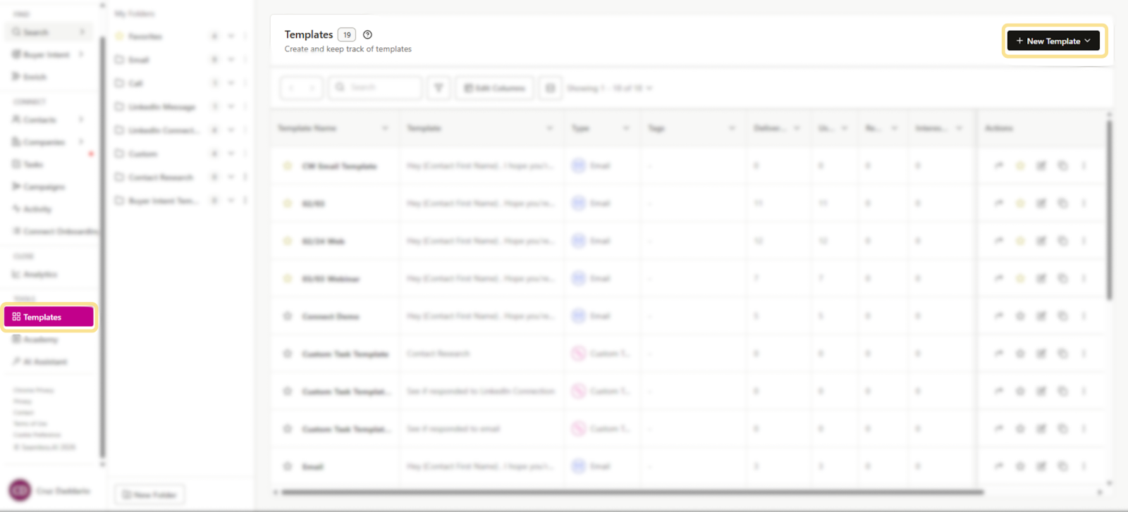 Create and access templates from the Templates page.