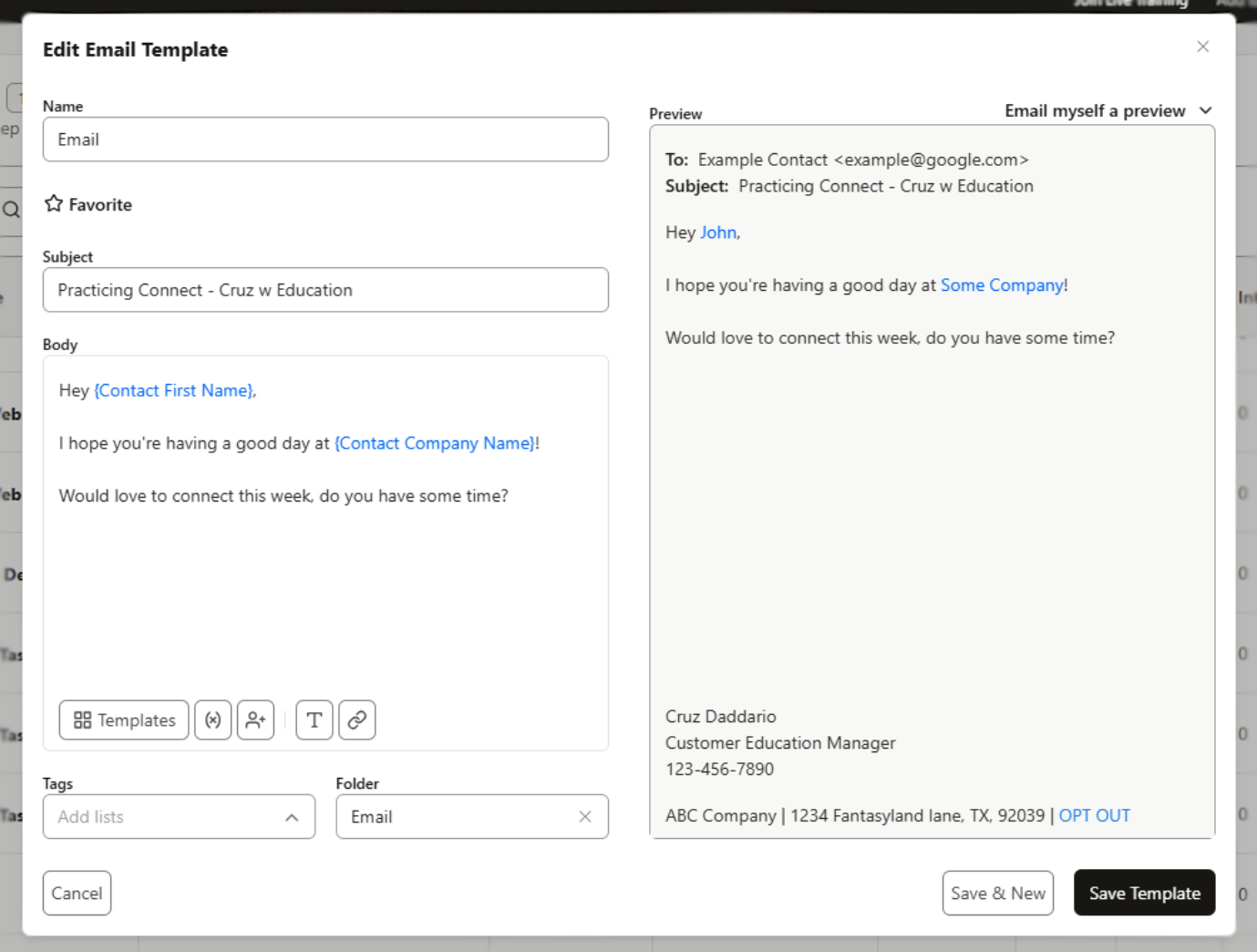 Create templates with dynamic variables or text.