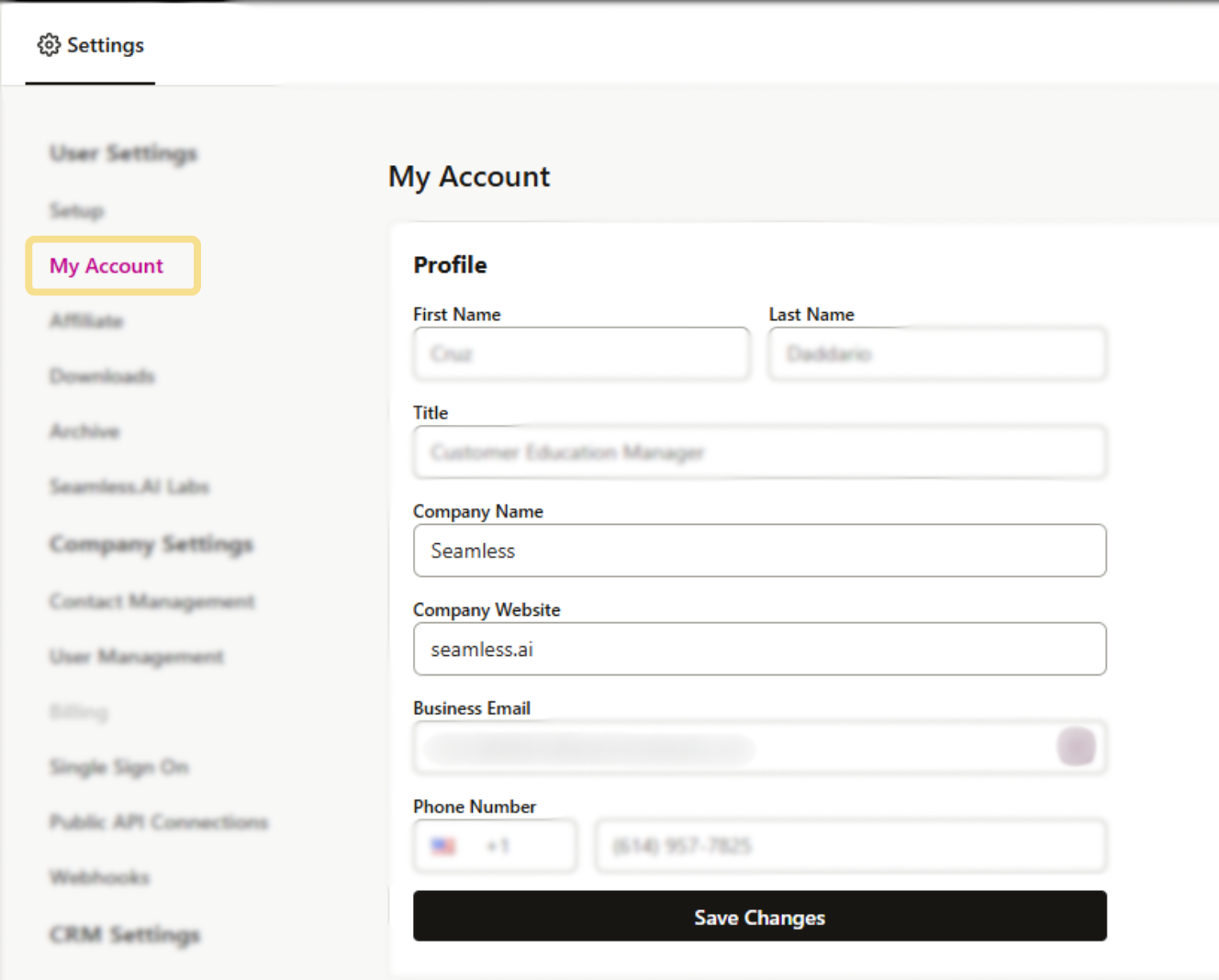 My Account Contact Profile information. 