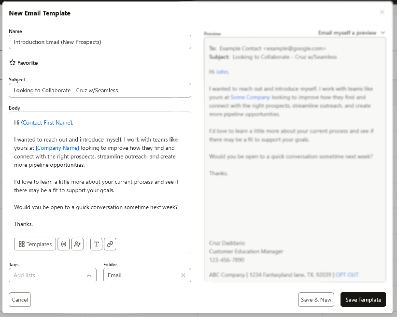 Custom Template modal 