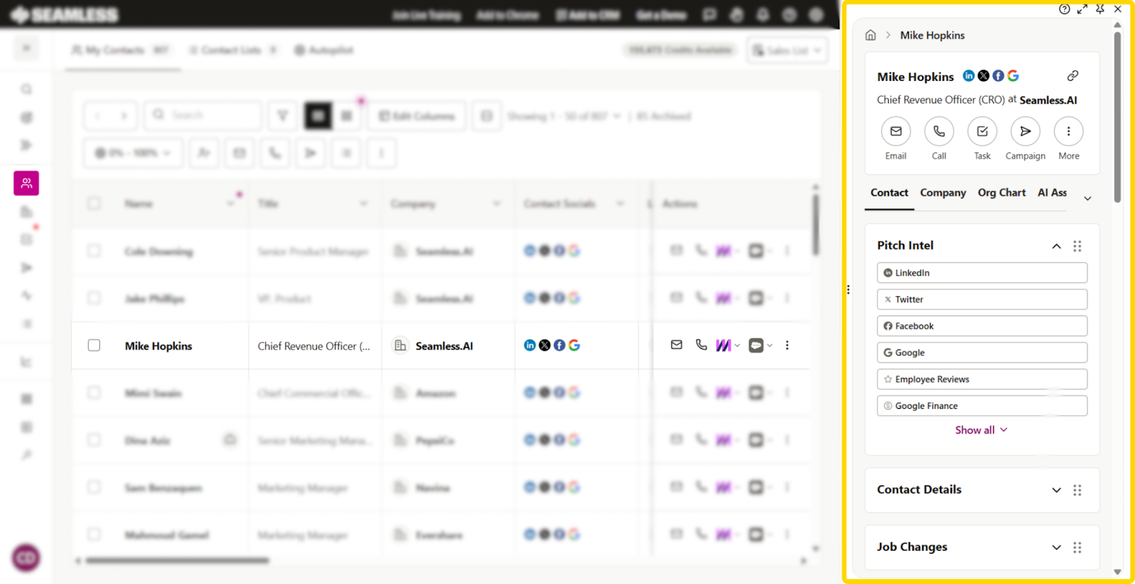 The flyout profile gives another view of contact information. 