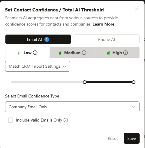 Target your Total AI Confidence scores to your desired email confidence levels.