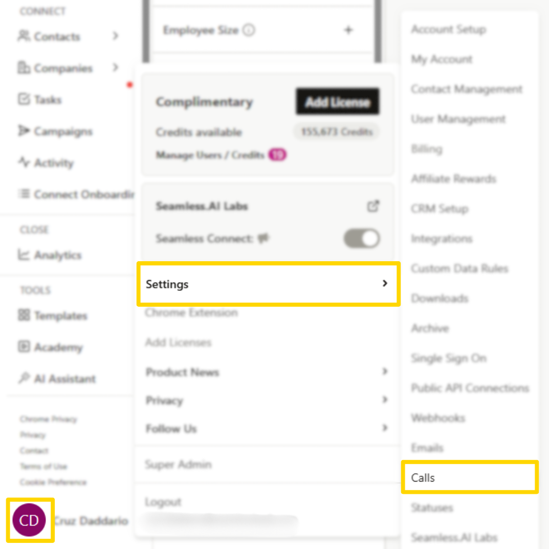 Access settings in the bottom left corner
