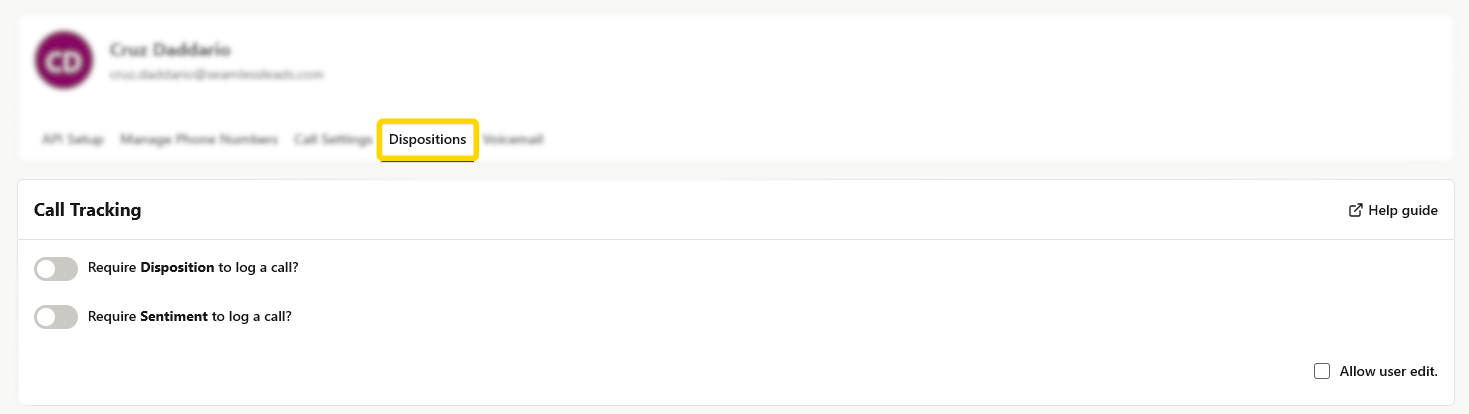 Setting Dispositions for Calls