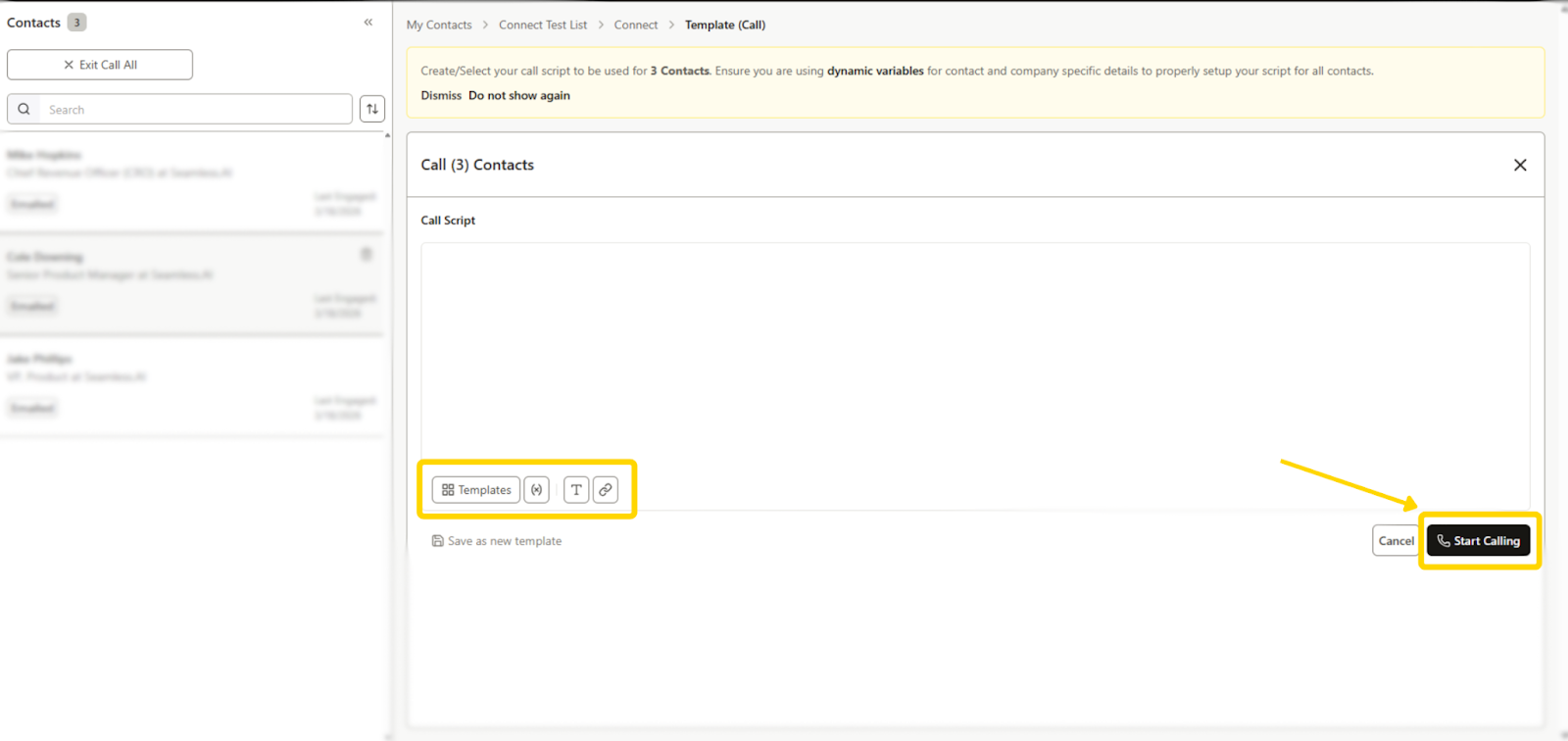 Call Connect 3 Panel Screen