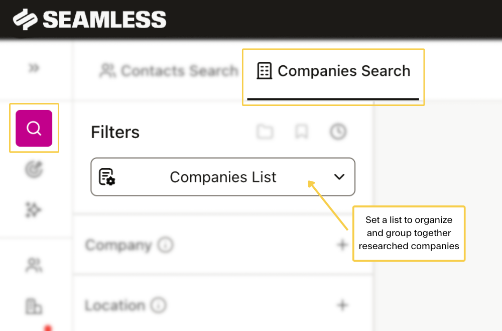 Access Companies Search through search icon