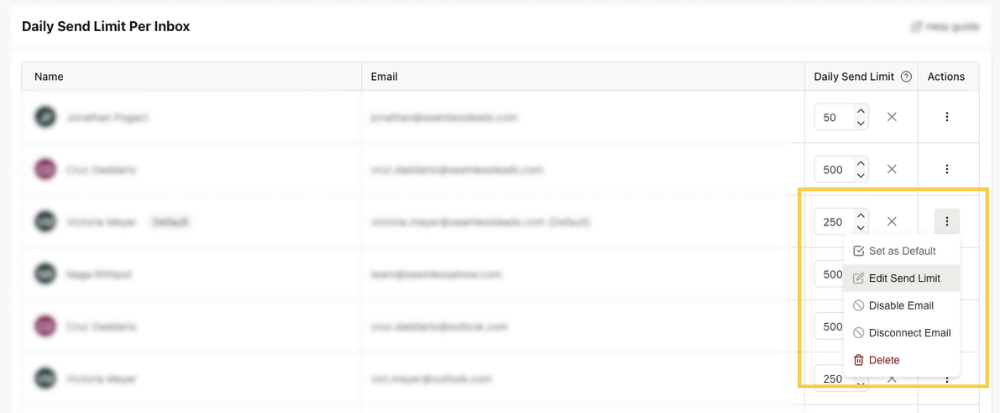 Edit daily email send limits