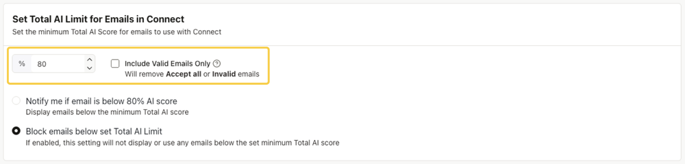Set Total AI Limit Score for Connect outreach